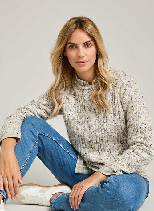 Wool Blend Cable Nep Knit Crew Neck Jumper