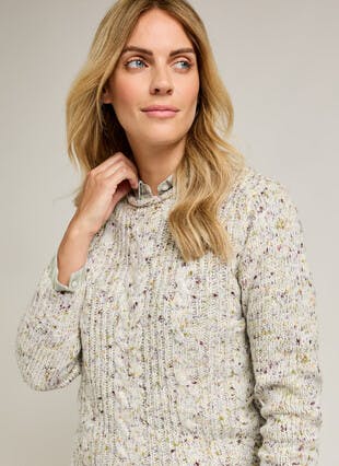 Wool Blend Cable Nep Knit Crew Neck Jumper