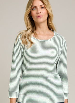 Cotton Rich Button Detail Striped Top