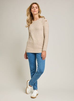 Soft Touch Button Detail Crew Neck Jumper