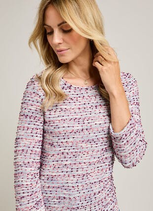 Cotton Blend Textured Crew Neck Top