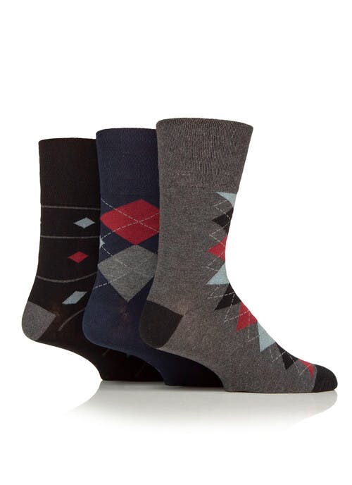 3pk Cotton Rich Stripe Argyle Socks