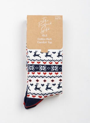 3pk Cotton Rich Comfort Top Fairisle Socks