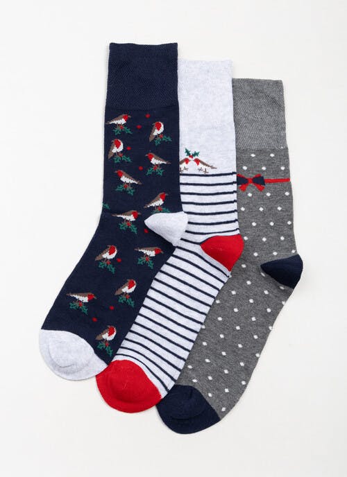 3pk Cotton Rich Comfort Top Robin Socks