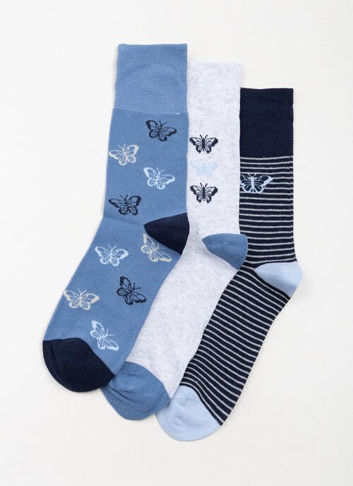 3pk Cotton Rich Comfort Top Butterfly Socks
