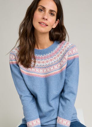 Soft Touch Fairisle Yoke Crew Neck Jumper