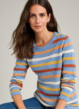 Textured Stitch Striped Crew Neck Jumper