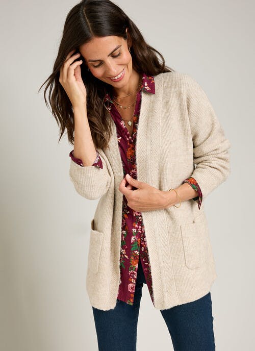 Wool Blend Ribbed Edge to Edge Cardigan