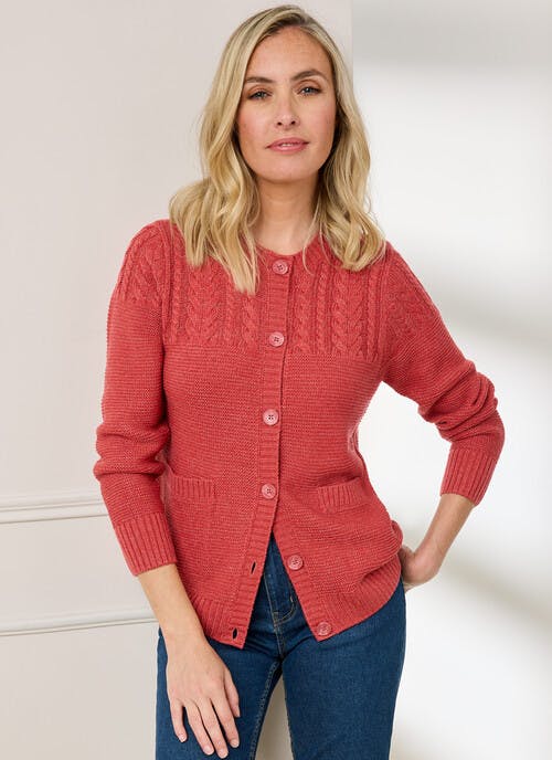 Textured Knit Crew Neck Cardigan