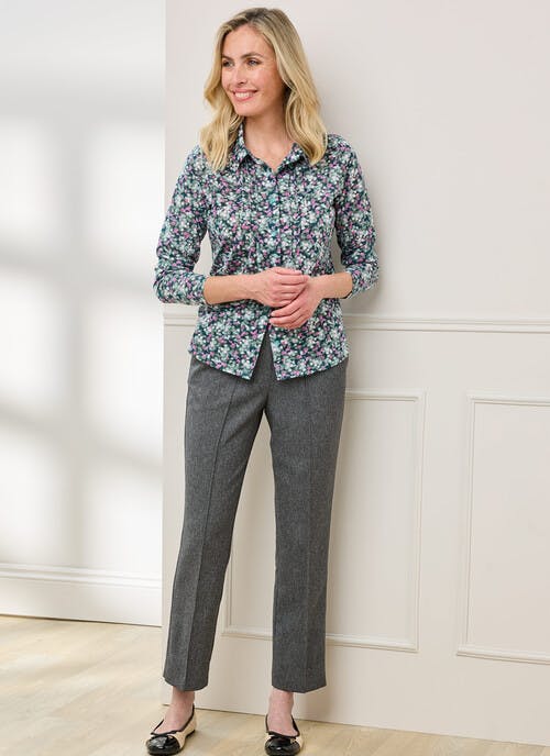 Comfort Fit Woven Herringbone Trousers