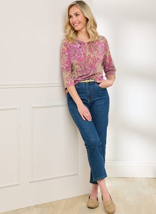Soft Touch Notch Top Print Top 