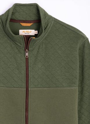 Cotton Blend Quilted Yoke Zip Up Sweatshirt