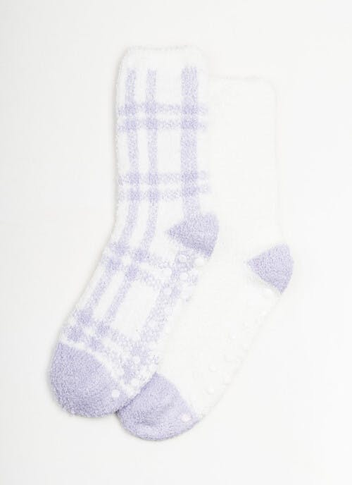 2pk  Check Cosy Slipper Socks