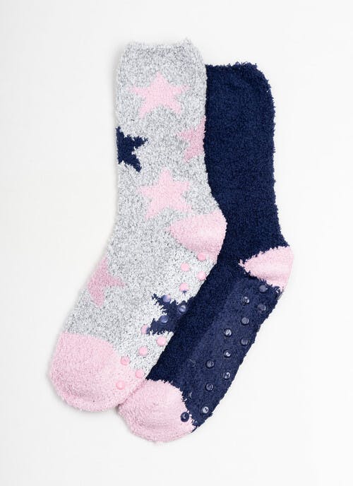 2pk  Star Cosy Slipper Socks