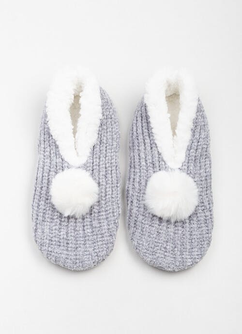 Cosy Lined Pom Pom Slipper Socks 
