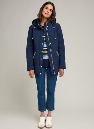 Diamond Quilted Coat with Detachable Hood