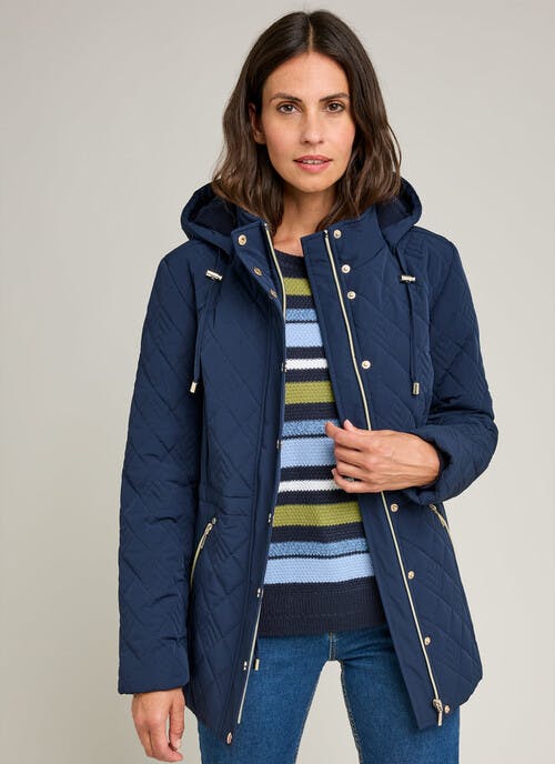 Diamond Quilted Coat with Detachable Hood