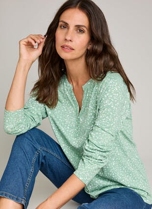 Pure Cotton Printed Notch Neck Top