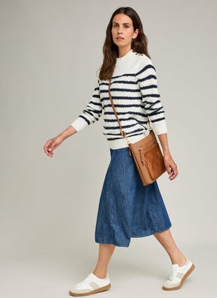 Lattice Stitch Striped Turtle Neck Jumper
