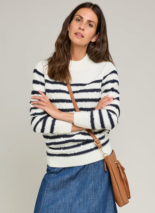 Lattice Stitch Striped Turtle Neck Jumper