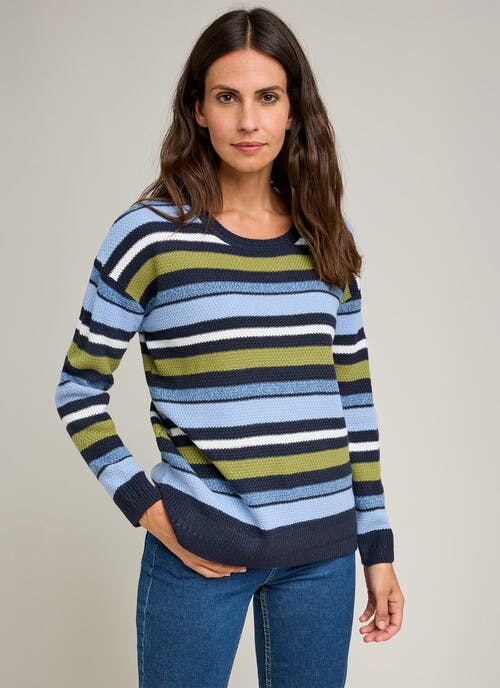 Textured Crew Neck Striped Jumper