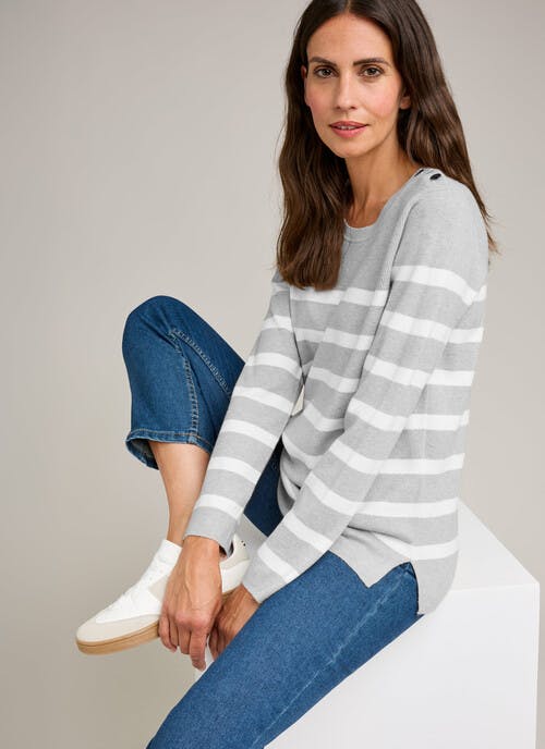 Button Detail Striped Crew Neck Jumper