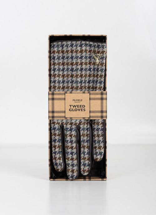Mens Boxed Gloves In Houndstooth Check