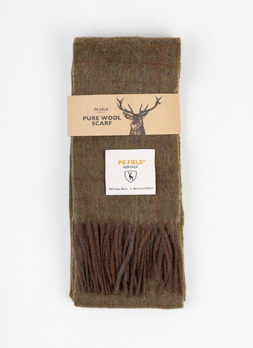 100% Wool Scarf In Green Check