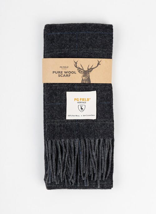 100% Wool Scarf In Grey Check