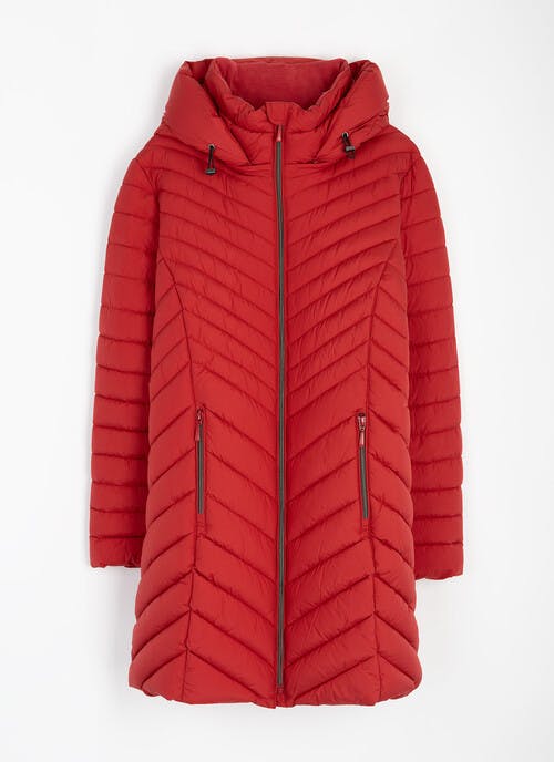 Chevron Quilted Longline Coat with Detachable Hood