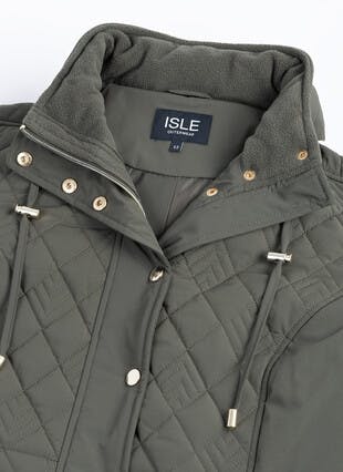 Diamond Quilted Coat with Detachable Hood