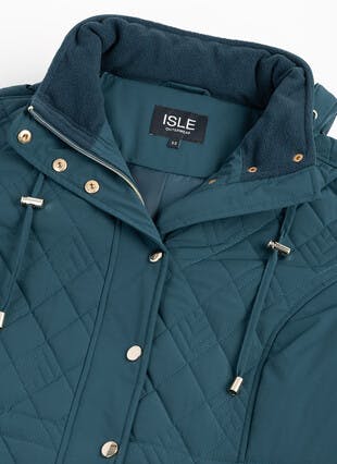 Diamond Quilted Coat with Detachable Hood