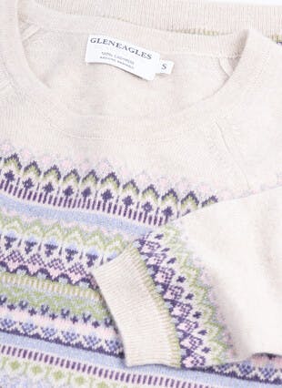 Pure Cashmere Yoke Fairisle Crew Neck Jumper