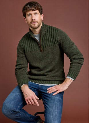 Textured Knit Zip Neck Jumper