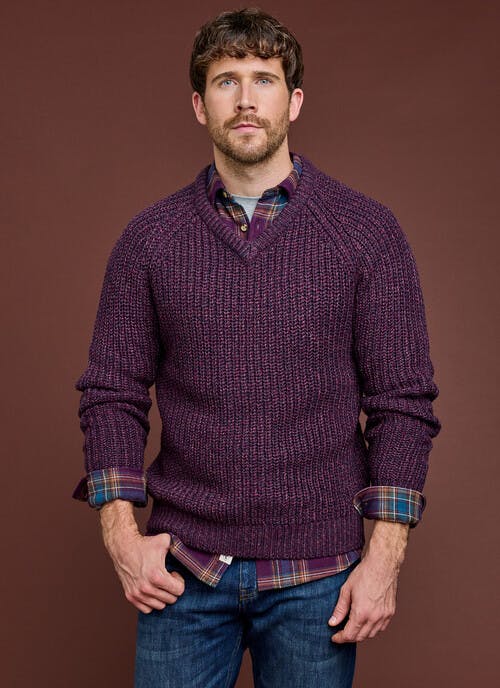 V Neck Fisherman Rib Jumper