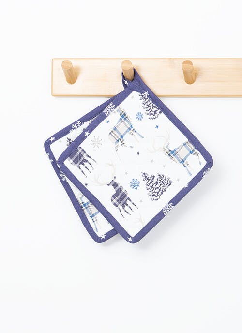 Stag Print Cotton Navy 2-Pack Potholders