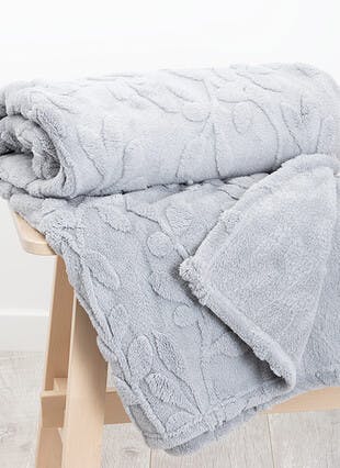 Leafy Floral Embossed Fleece Grey Throw