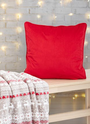 Gonk Print Velvet Red Cushion