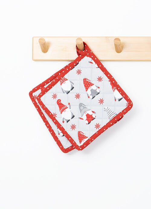 Gonks Print Cotton Grey 2-Pack Potholders