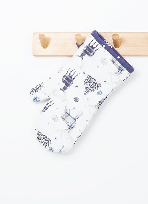 Stag Print Cotton Navy Single Oven Glove