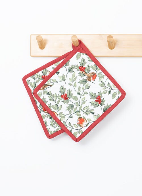 Robin Print Cotton Red 2-Pack Potholders