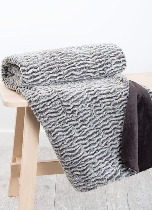Textured Faux Fur Grey Throw