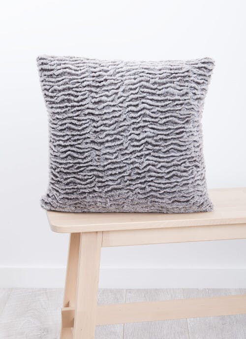 Textured Faux Fur Grey Cushion
