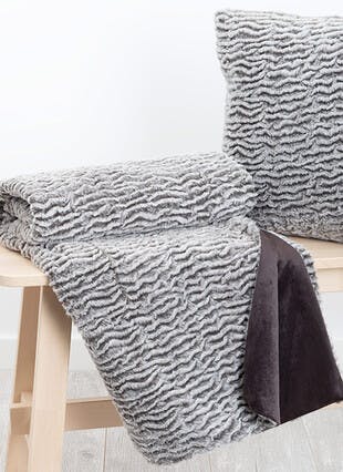Textured Faux Fur Grey Throw