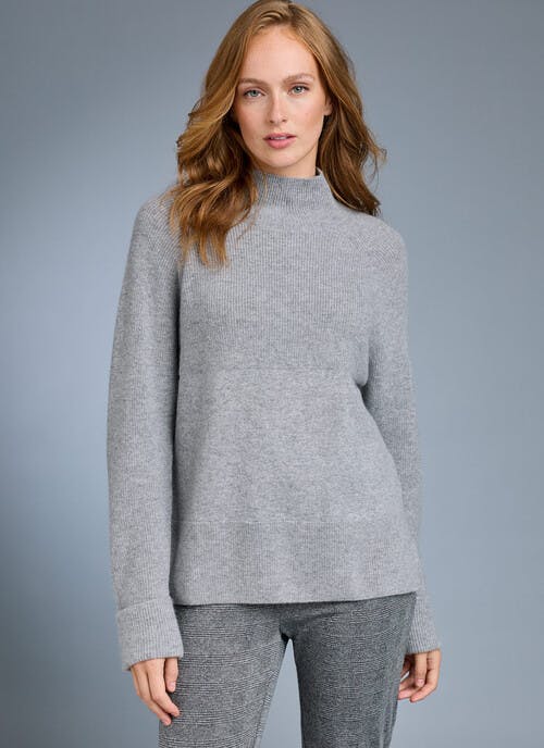Pure Cashmere Rib Funnel Neck Jumper