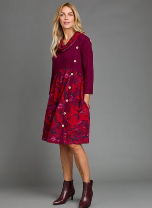 Warm Handle Cowl Neck Midi Dress