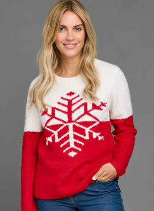 Wool Blend Boucle Snowflake Crew Neck Jumper