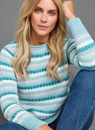 Chenille Striped Crew Neck Jumper