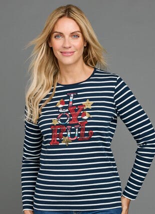 Pure Cotton Striped Joyful Christmas Top