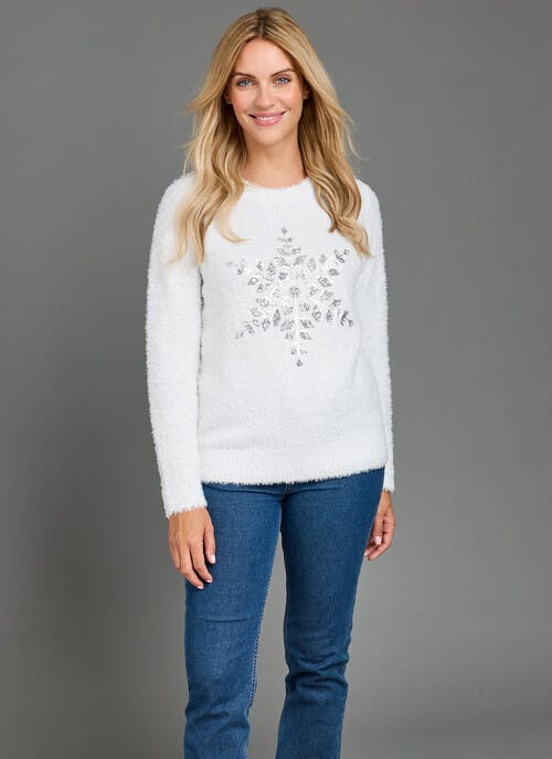Sequin Snowflake Crew Neck Christmas Jumper
